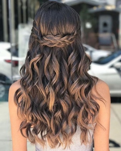 Wavy Hair With Braided Crown Prom Hairstyles for Long Hair
