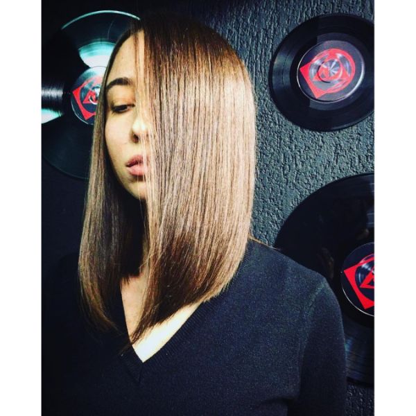 Caramel Brown Colored Long Bob for Straight Hair