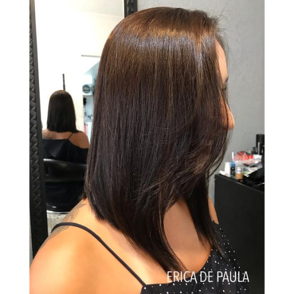 Chestnut Colored Lob with Back Swiped Bangs for Straight Hair