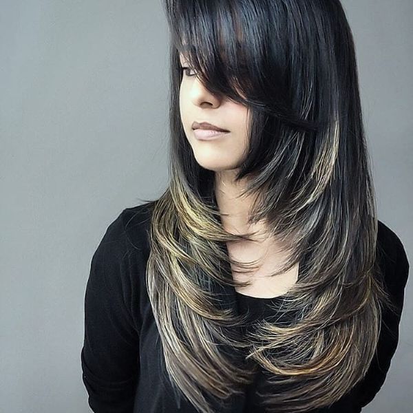 Feather Long Layered Haircut with Highlights for Straight Hair