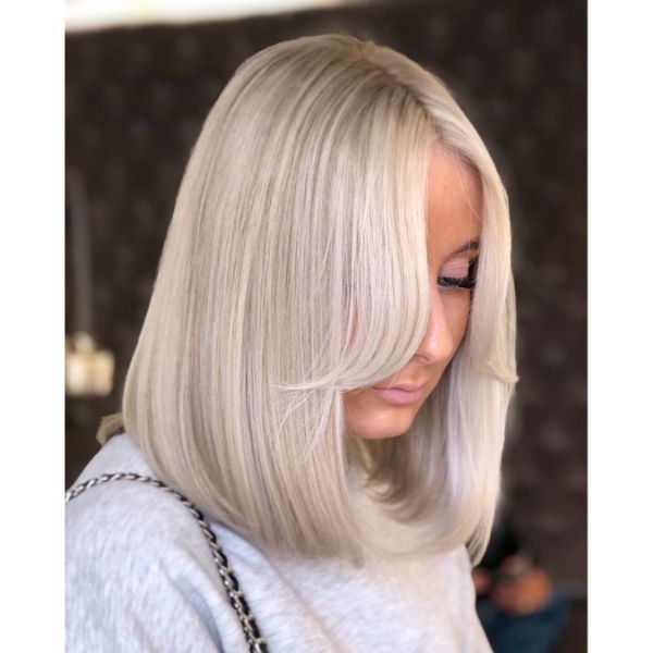 Long Soft Bob for Straight Blonde Hair with long bangs