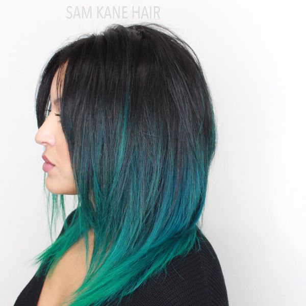 Mermaid Green Ombre for Layered Straight Hair