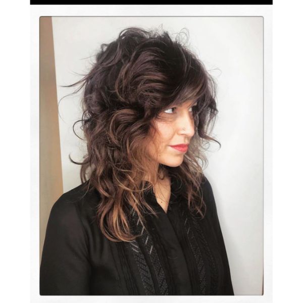 Messy Curly Layered Cut with Curtain Bangs