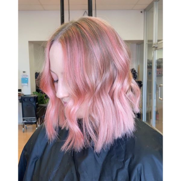 Pink Balayage Long Bob for Wavy Hair with Center Part