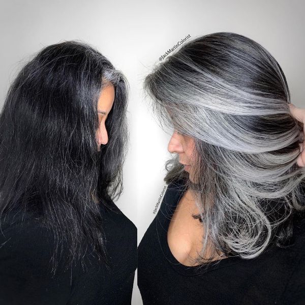 Silver Colored Layers for Straight Dark Hair