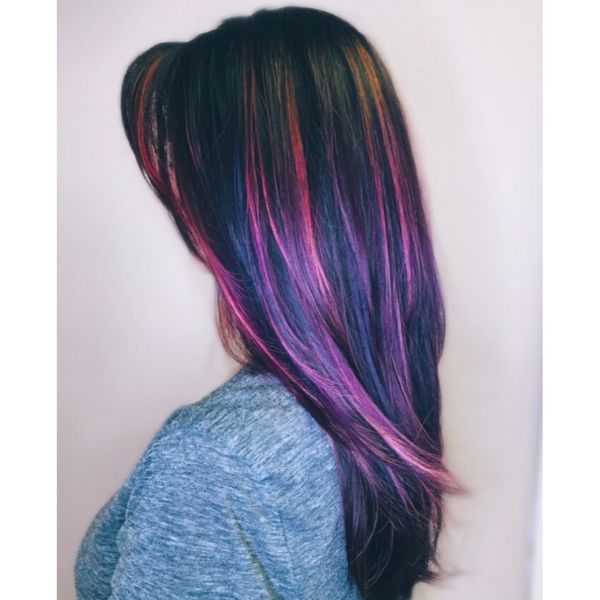Wispy Multicolored Long Layered Haircut for Straight Hair