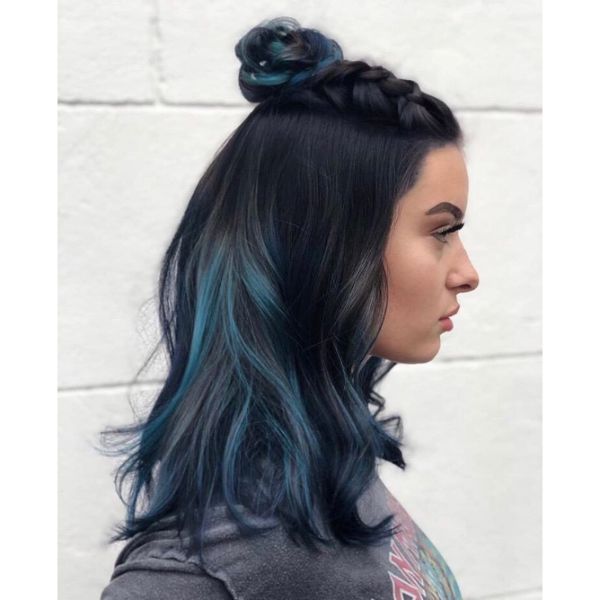 Braided Half-Bun with Highlights for Long Layered Haircuts