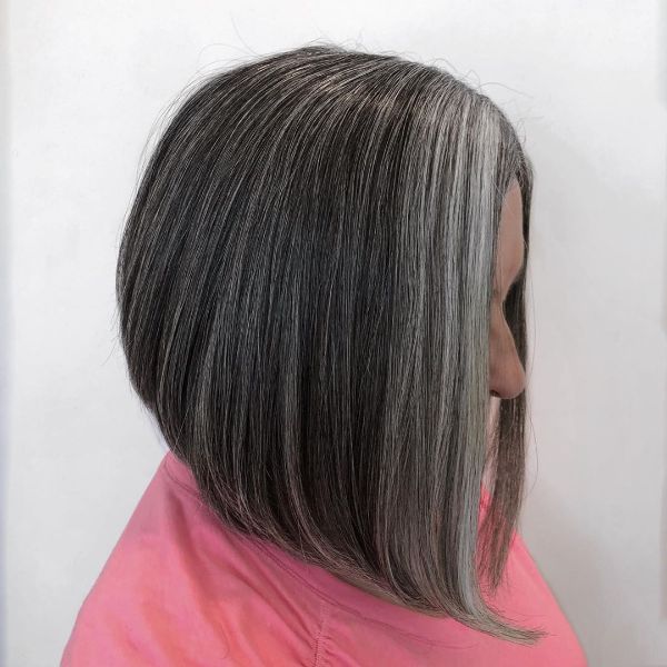 Brunette Long Bob with Silver Highlights