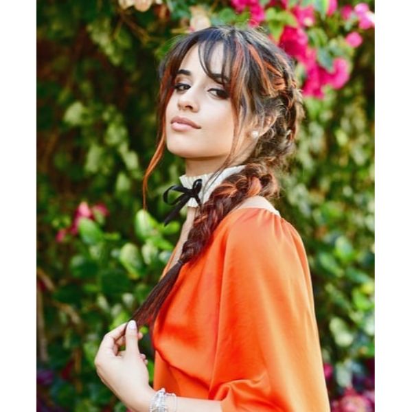 Camilla Cabello's Pigtail Braids for Two Colored Hair with Straight Bangs
