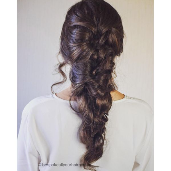 Curly Messy Bridal Updo with Ponytail for Long Hair