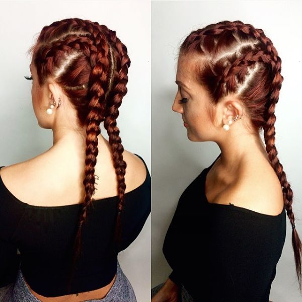 Feed-in Braids for Red Long Layered Hair