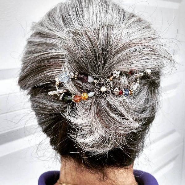 Grey Hair Back Knot with Elegant Flexi Clip Hairstyle