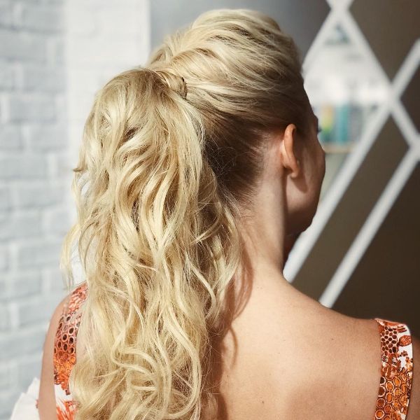High Messy Updo with Half Braid and Half Ponytail For Long Blonde Hair