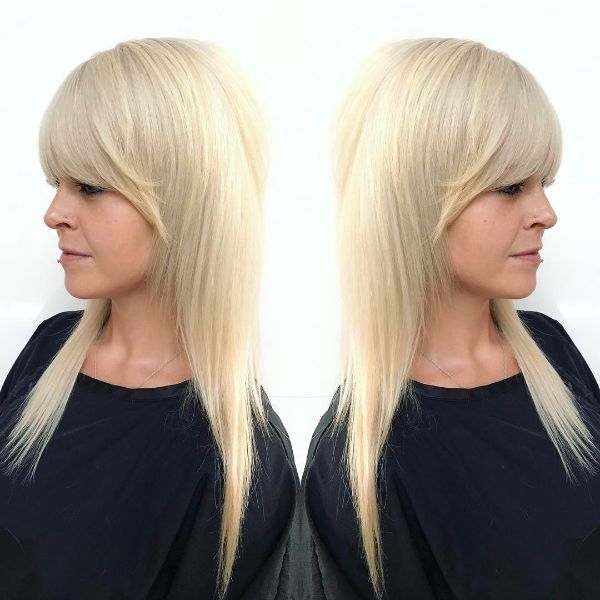 Ice Nordic Blonde Shaggy Layered Hair with Heavy Bangs
