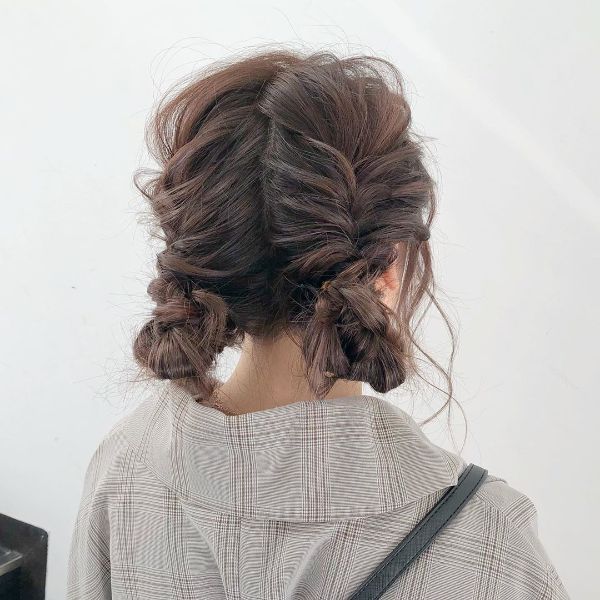 Knotted Double Fishtails for Messy Hair