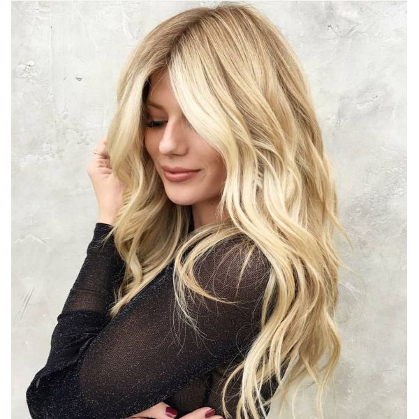 Long Layered Blonde Hair with Lighter Front Part