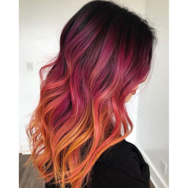 Magenta Ombre for Long Wavy Layered Hairstyle