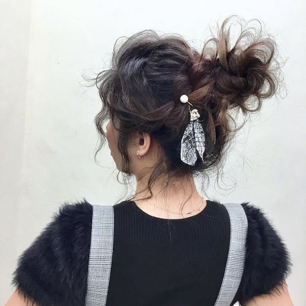 Messy Braided Bun with Hair Accesory