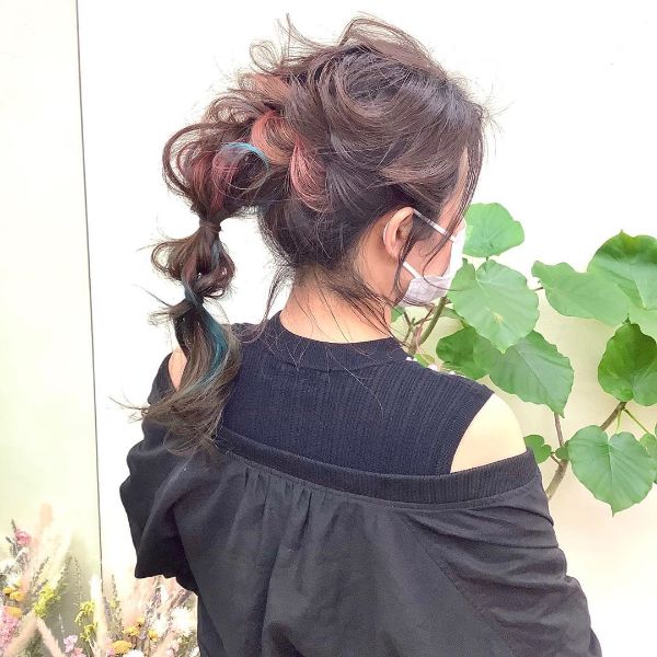 Messy Colorful Updo with Twisted Ponytail