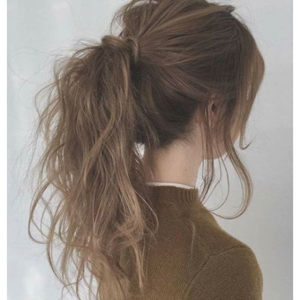 Messy Natural Ponytail with Free Falling Front Pieces