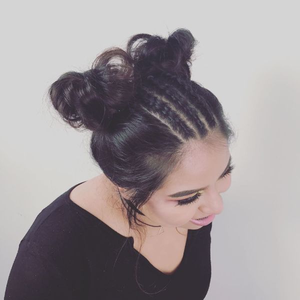 Messy Space Buns with Cornrows