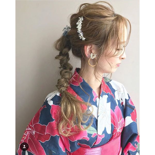 Messy Twisted Braid with Hair Accessories