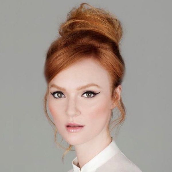 Messy Updo with Elegant Bun for Long Red Hair