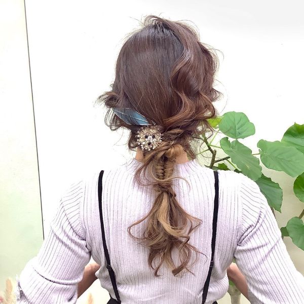 Messy Updo with Fishtail and Hair Accessories