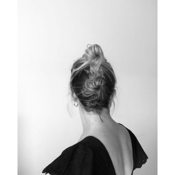 Messy Updo with Triple Buns for Long Blonde Hair