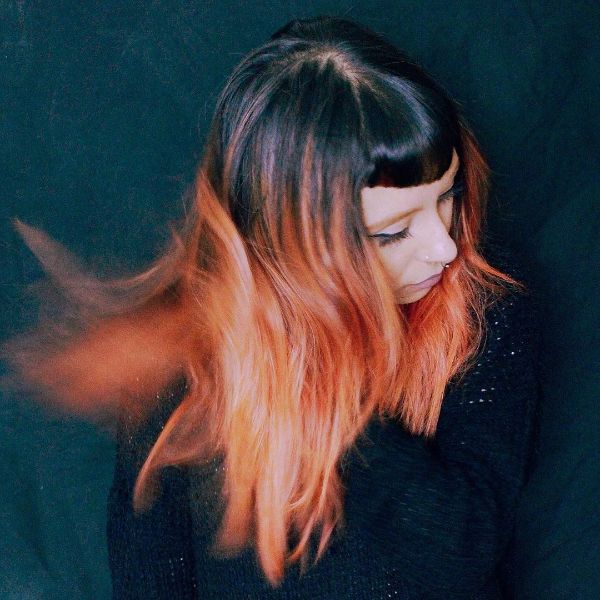 Orange Ombre for Long Layered Hairstyle with Round Short Bangs
