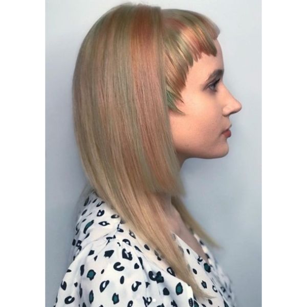 Pastel Asymmetric Layered Hairstyle with Asymmetric Bangs