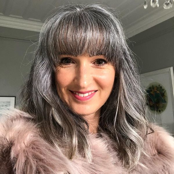 Silver Fox Long Hairstyle with Straight Bangs