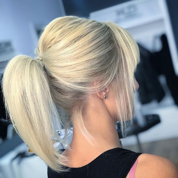 Teased Straight Ponytail for Straight Layered Blonde Hair with Layered Bangs