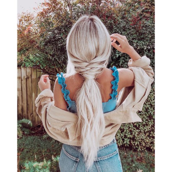 Thick Braided Low Pony Tail with Side Pieces