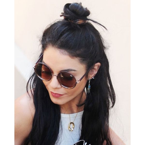 Top Half Bun for Messy Updo Hairstyle