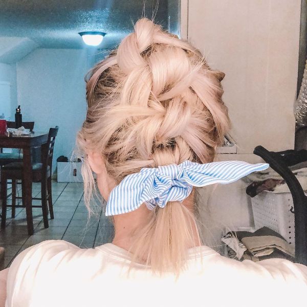 Triple Knotted Ponytail with Hair Ribbon