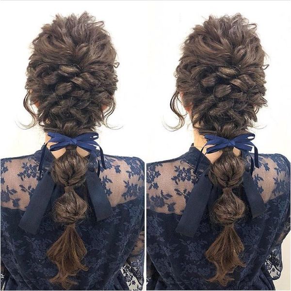 Twisted Messy Braid with Ribbon