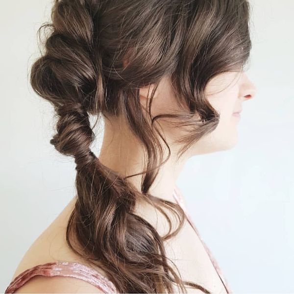 Twisted Side Ponytail with Wavy Bangs