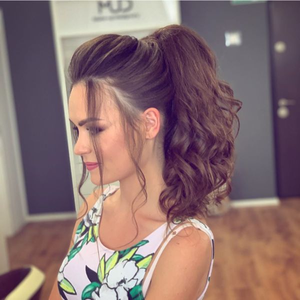 Voluminous Curly Ponytail for Chocolate Brown Hair with Falling Free Front Pieces