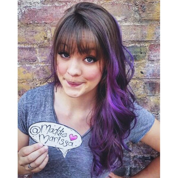 Wavy Layered Hairstyle for Purple Ombre with Straight Bangs
