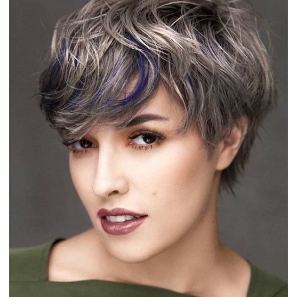 Ashy Blonde Pixie Cut with Purple Highlights - Hairstyles for Damaged Hair