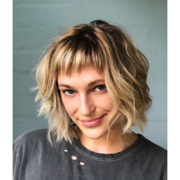  Blonde Bob with Disconnected Bangs