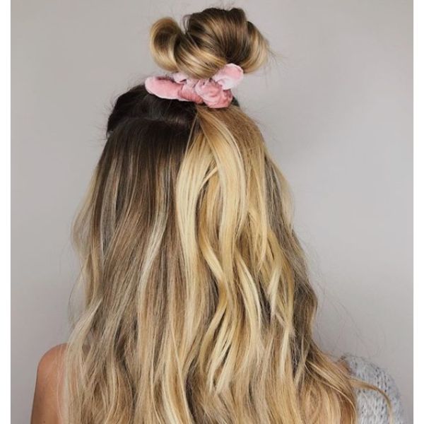 Casual Half up Half down Hairstyle with Scrunchie