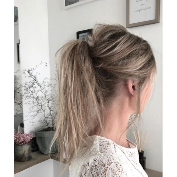 Messy Teased Up Ponytail
