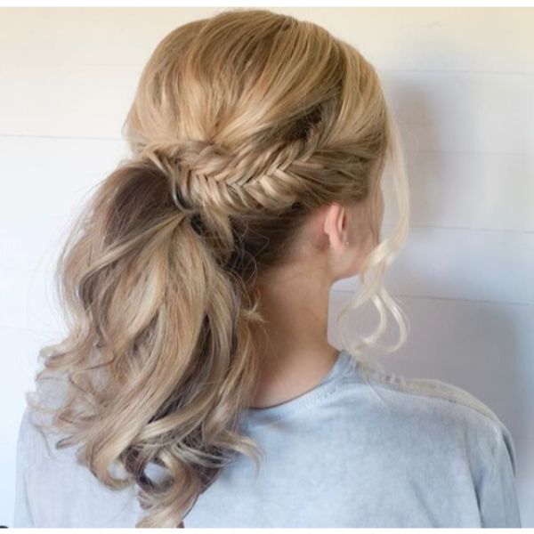 Party Ponytail Bride Updo for Medium Length Blonde Hair
