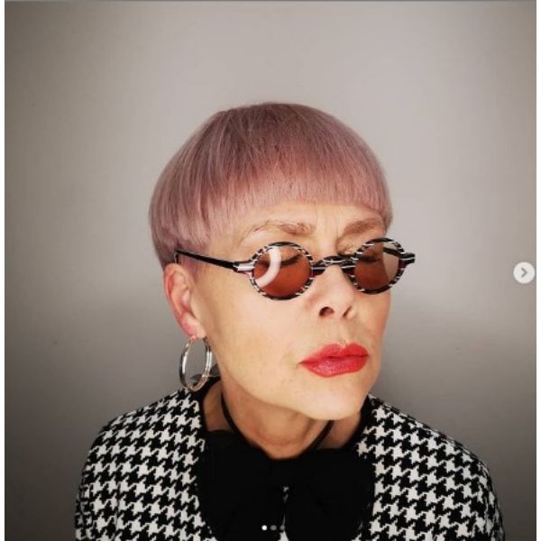 Pastel Pink Bowl-cut Hairstyles For Women Over 60