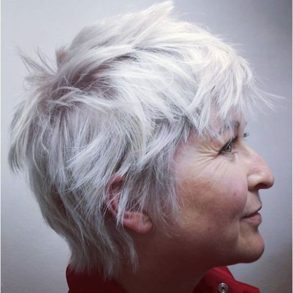 Platinum Blonde Short Shaggy Hairstyles for Women Over 60
