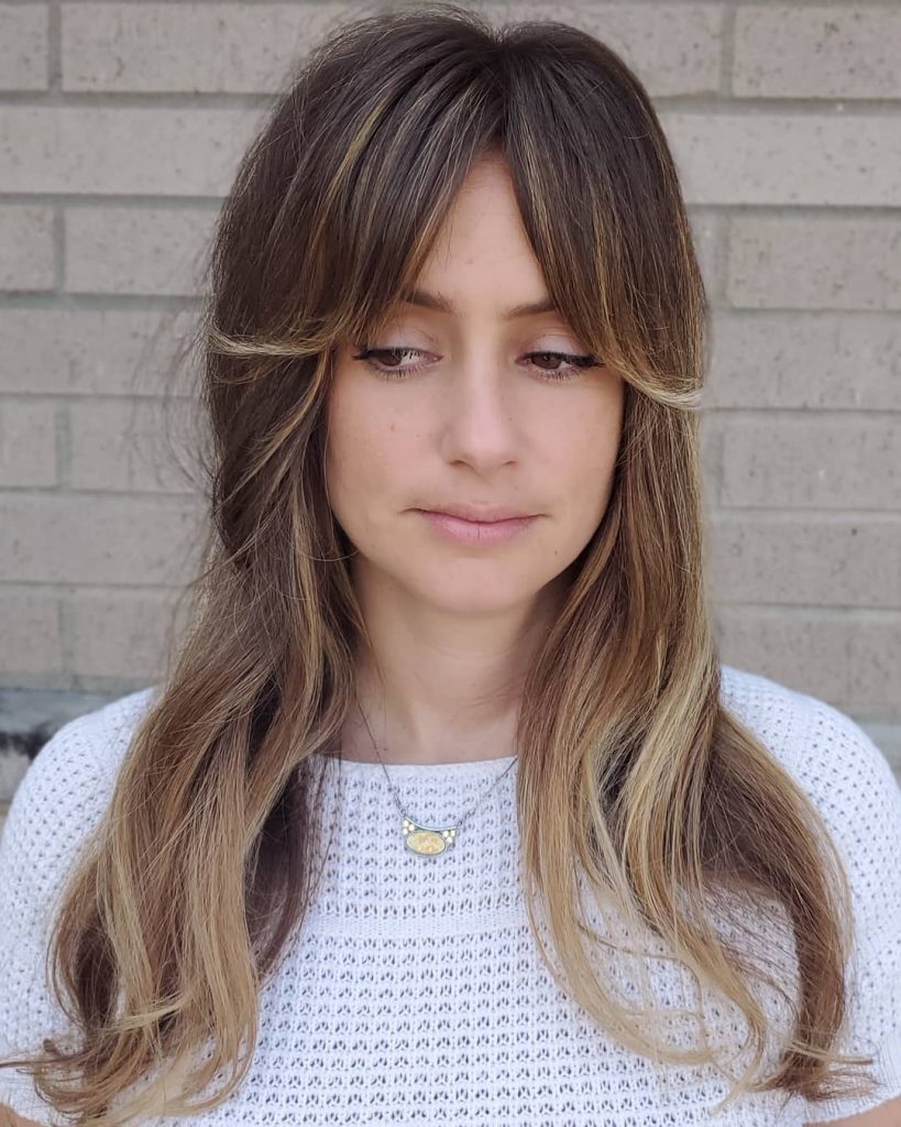 Side Swept Long Bangs with Baby Lights