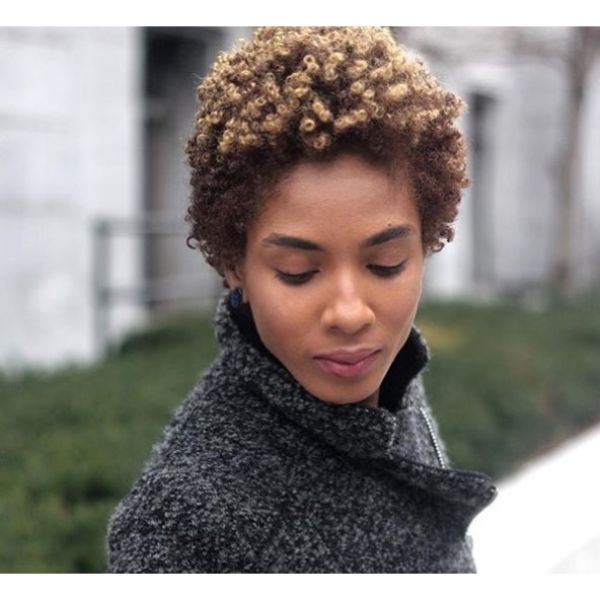 Subtle Balayage for Natural Short Afro Hairstyle