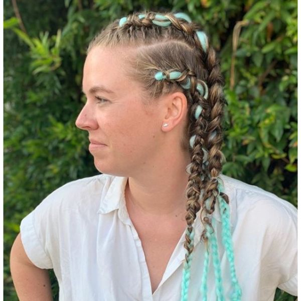 Teal Colored Braids Hairstyle 